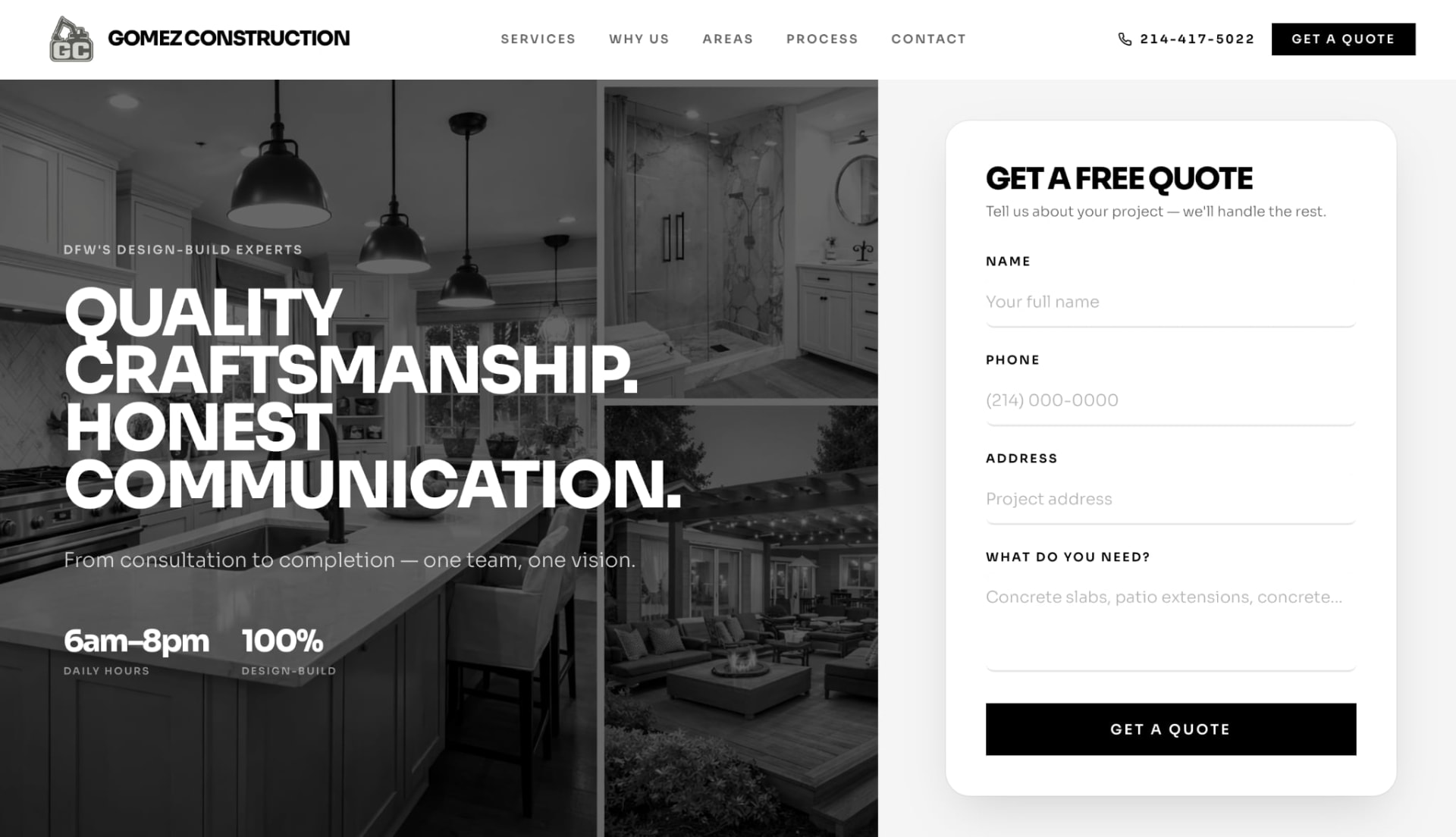 Gomez Construction website screenshot