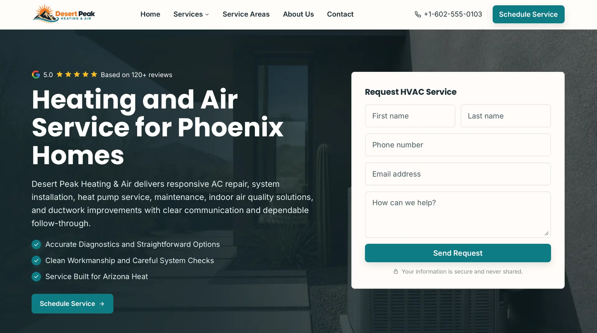 Desert Peak Heating & Air website screenshot