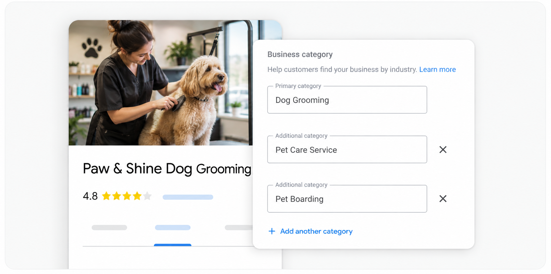 Choosing primary and additional business categories on a Google Business Profile